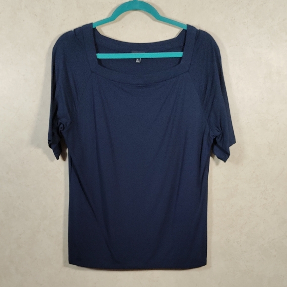 Talbots Tops - 04108 Talbots Navy Blue Square neck S/S knit blouse L